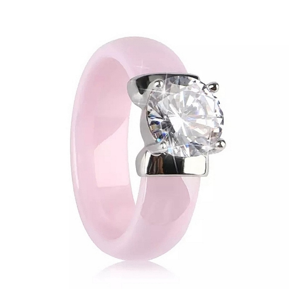 NEW 1 Ct Simulated Diamond Pink‎ Ceramic Engagement Band Ring, Size 9
